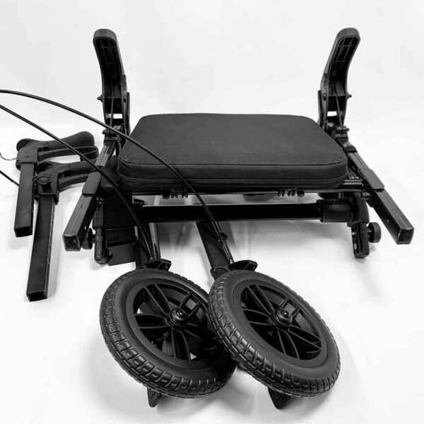 VOCIC 2 in 1 Wheelchair Rollator Foldable and Lightweight with Seat, Outdoor Rubber Tires for All Terrain, Lightweight Rollators with Mesh Bag, Aluminum Walking Aid Transport Chair, Red