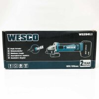 WESCO angle grinder, 4.0Ah battery angle grinder, 18V angle grinder battery, 8800 RPM, angle grinder 115 mm, with additional handle and 3 discs, ideal for carpenters, builders, WS2333