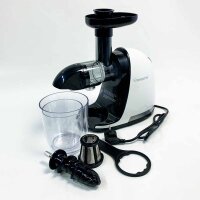 AMZCHEF ZM1501 Vegetable and Fruit Juicer - Slow Juicer with Reverse Chewing Function - Delicate Crushing without Filtering - Electric Juicer with Brush and 2 Cups - Pure White
