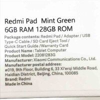 Xiaomi Redmi Pad 6GB+128GB Mintgrün [26,95cm (10,61") LCD Display, Android 12, 8MP Hauptkamera]