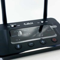 1Mii B03 Bluetooth 5.3 Transmitter Sender Empfänger für TV, aptX HD Low Latency Drahtloser Audioadapter für 2 Kopfhörer Stereoanlage, Große Reichweite, Digital Optical, AUX, RCA