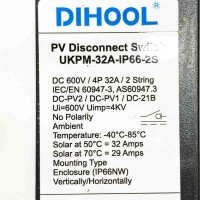 DIHOOL dc circuit breaker 2 strings 2x in out 600v 32a pv system MC solar photovoltaics for solar systems IP65 waterproof