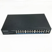 NICGIGA (WITHOUT CABLE and WITHOUT OVP) 24-port Gigabit PoE switch with 24 ports PoE+ at 300W, 2 Gigabit uplink ports, sturdy metal for desktop/rack mounting, AI watchdog, VLAN mode, plug -and-play, unmanaged power over Ethernet