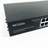 NICGIGA (OHNE KABEL und OHNE OVP) 24-Port-Gigabit-PoE-Switch mit 24 Ports PoE+ bei 300 W, 2 Gigabit-Uplink-Ports, stabiles Metall für Desktop-/Rack-Montage, AI Watchdog, VLAN-Modus, Plug-and-Play, nicht verwaltete Stromversorgung über Ethernet