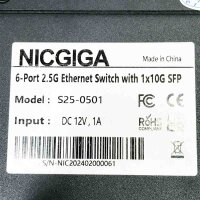 NICGIGA (OHNE OVP) 5 Port 2.5G Ethernet Switch mit 10G SFP Uplink, Unmanaged 2.5Gb Netzwerk Switch, Plug & Play, Desktop/Wandmontage, lüfterloses Metalldesign.