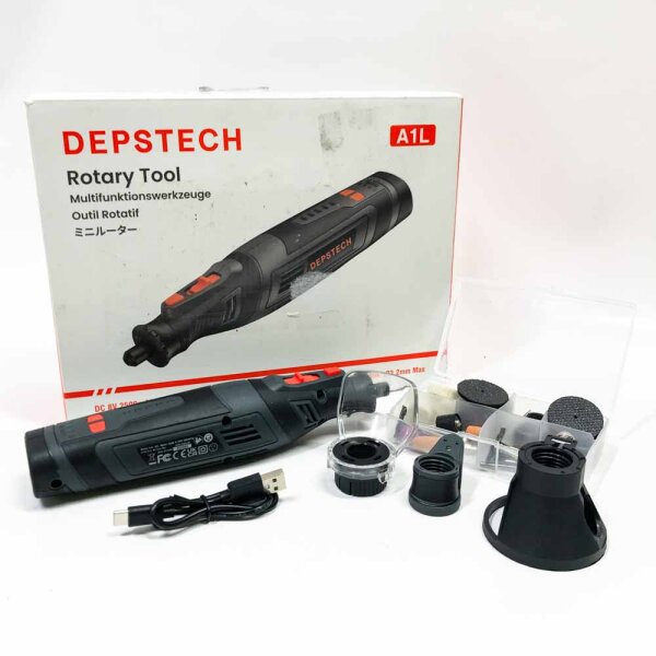 DEPSTECH A1L 8V Mini Cordless Grinder 2.5Ah Cordless Rotary Tool Multi Tool Kit with LED Light 5000-30000RPM Speed ​​47 Accessories for Grinding, Engraving, Polishing and DIY
