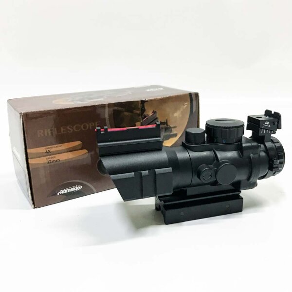 AOMEKIE Zielfernrohr 4x32mm mit Fiberoptic und 22mm/11mm Schiene Airsoft Red Dot Visier Sight Leuchtpunktvisier Rotpunktvisier für Jagd Softair und Armbrust