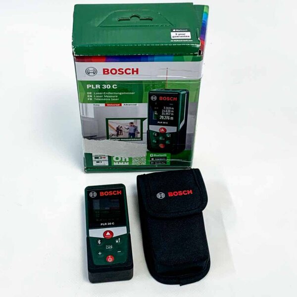 Bosch Laserentfernungsmesser PLR 30 C (Distanz bis 30m präzise messen, Bluetooth-Konnektivität, Messfunktionen)