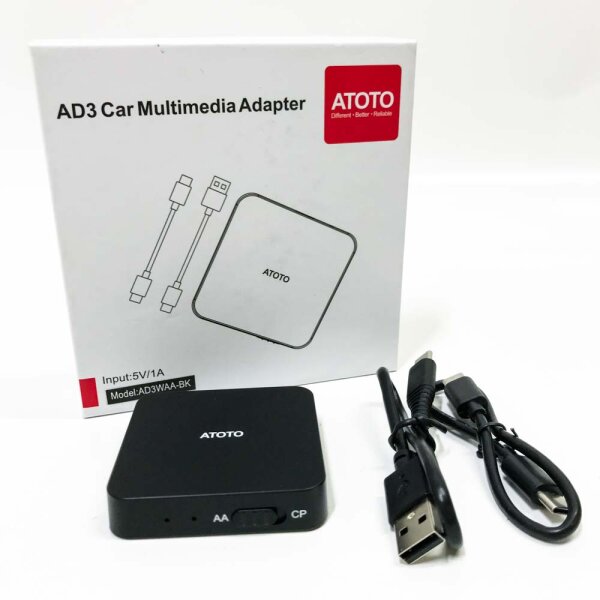 ATOTO AD3 Wireless CarPlay & kabelloses Android Auto Adapter, 2 IN 1 Dongle für Autos mit kabelgebundenen Funktionen, Plug & Plug, Hohe Kompatibilität, Online-Update, AD3WAA-BK3