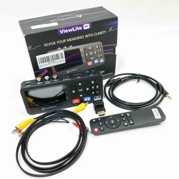 ClonerAlliance ViewLite AV: portable analog-to-digital converter with remote control. Capture CVBS/S-Video/RCA/Composite. VHS/TV Box/Retro Gaming/Hi8 Recorder. No PC required.