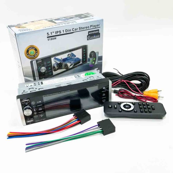 1 Din Autoradio mit Wireless Carplay & Android Auto - 5,1 Zoll HD Touchscreen Radio mit EQ/FM AM RDS Radio/AUX Eingang/TF/SWC + Rückfahrkamera & MIC