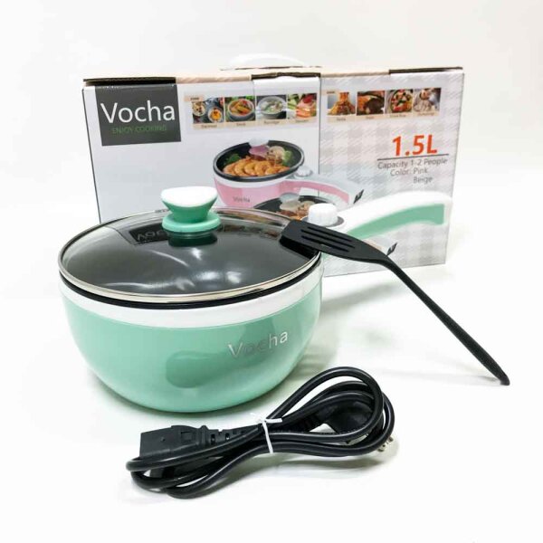Vocha Electric Heating Pot 1.5L Mini Portable Electric Pan/Green