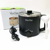 Vocha Elektrische Hot Pot Topf, 1.6L Kleiner Elektrischer Kochtopf, Tragbare Schneller Nudelkocher, Multikocher für Suppe/Ramen/Pasta/Haferflocken/Ei, 250W/600W// schwarz