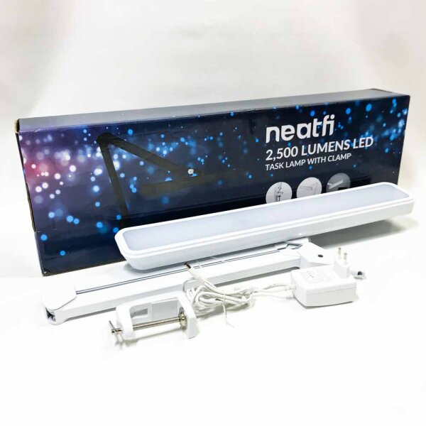 Neatfi (Neues Modell) XL 2,500 Lumen LED-Tischlampe, Korrelierte Farbtemperatur, 162 Stück Smd Leds, 56 CM breite Lampe, Dimmbar (CCT mit Klemme, Weiß)