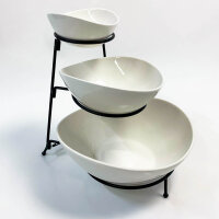 Winter Shore Aperitif Holder with 3 White Ceramic Bowls -...