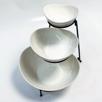 Winter Shore Aperitif Holder with 3 White Ceramic Bowls -...