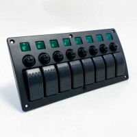 Geloo 8 Gang Marine Switch Panel Waterproof Toggle Rocker Switch Panel 12V/24V Circuit Breaker Green LED for Car RV Vehicle Boat Yacht