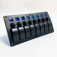 Geloo 8 Gang Marine Switch Panel Waterproof Toggle Rocker Switch Panel 12V/24V Circuit Breaker Blue LED for Car RV Vehicle Boat Yacht