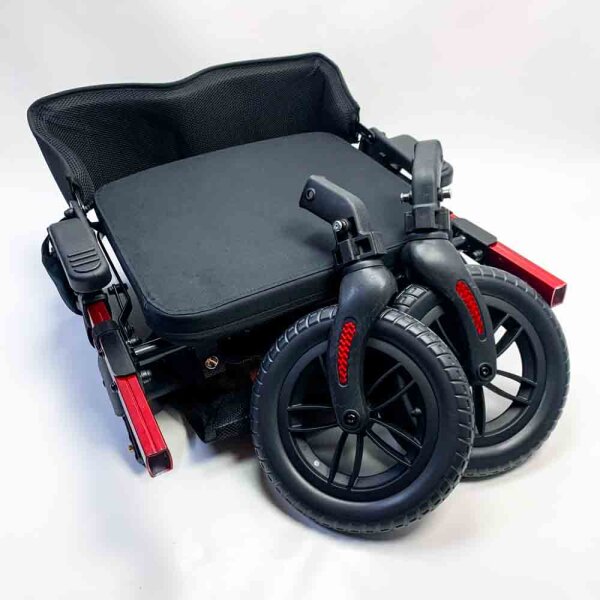 VOCIC 2 in 1 Wheelchair Rollator Foldable and Lightweight with Seat, Outdoor Rubber Tires for All Terrain, Lightweight Rollators with Mesh Bag, Aluminum Walking Aid Transport Chair, Red