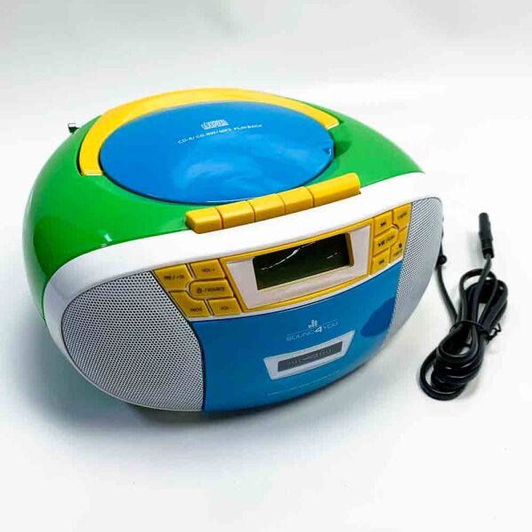 SCHWAIGER 661644 CD-Player mit Kassette und Radio MP3 USB Anschluss FM Radio AUX Kopfhörer Boombox Netz- und Batteriebetrieb Display tragbar bunt