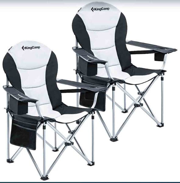 2x KingCamp camping chairs with adjustable backrest and cool bag can hold up to 160 kg