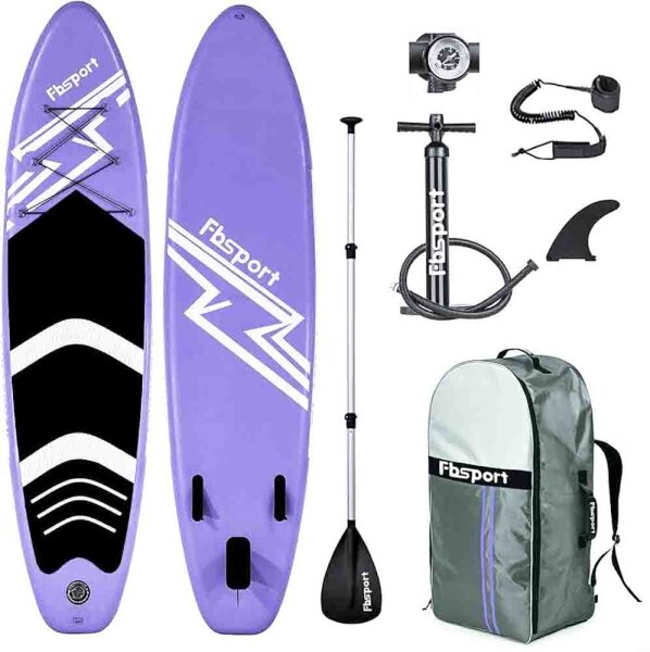 FBSPORT Inflatable SUP Board SUP Board Inflatable Stand Up Paddle Board 15cm Thick with Adjustable Aluminum SUP Paddle + Hand Pump (Purple)
