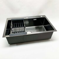 Lonheo sink black 68 x 45 cm, XL sink stainless steel...