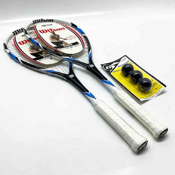 Set bestehend aus 2 Pro Team Wilson Squashschlägern, ihrem Koffer und 3 Squashbällen