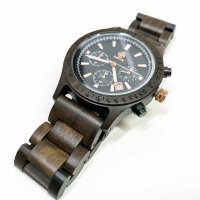 Zeitholz wooden watch men, for men, wristwatch, chronograph, New Bergen, analogue, 42mm, 100% natural wood with Japanese quartz movement.