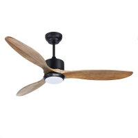 Ovlaim wooden 132cm ceiling fan with LED lighting and remote control, IP44 outdoor ceiling fans with energy-saving DC motor, quiet, natural wood/black