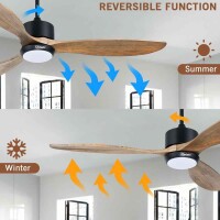 Ovlaim wooden 132cm ceiling fan with LED lighting and remote control, IP44 outdoor ceiling fans with energy-saving DC motor, quiet, natural wood/black