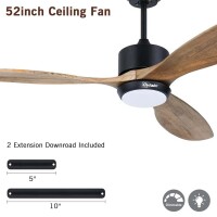 Ovlaim wooden 132cm ceiling fan with LED lighting and remote control, IP44 outdoor ceiling fans with energy-saving DC motor, quiet, natural wood/black