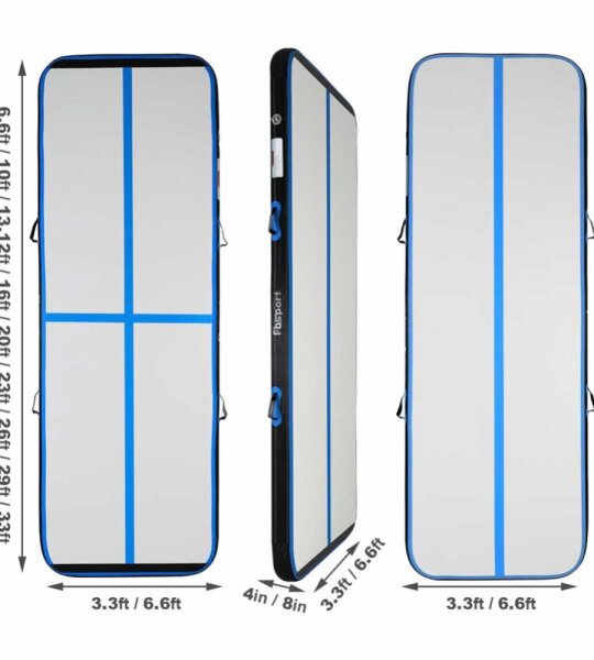 FBSPORT Airtrack Matte, 10cm Hoch Verdicken 3M Tumbling Matte,Gymnastikmatte mit Luftpumpe,Trainingsmatte mit Tragetasche,Turnmatte für Zuhause, Outdoor,Yoga