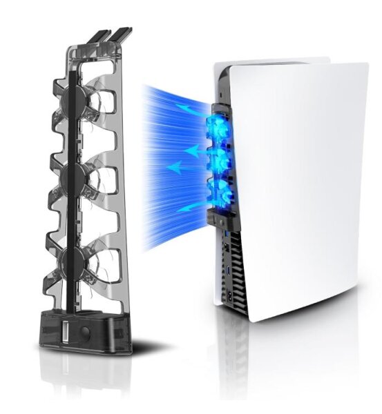 NexiGo PS5-Lüfter NGP5-FAN-LED für Discs und digitale Editionen (nicht Slim Version) effizientes Kühlsystem zusätzlicher USB-Anschluss
