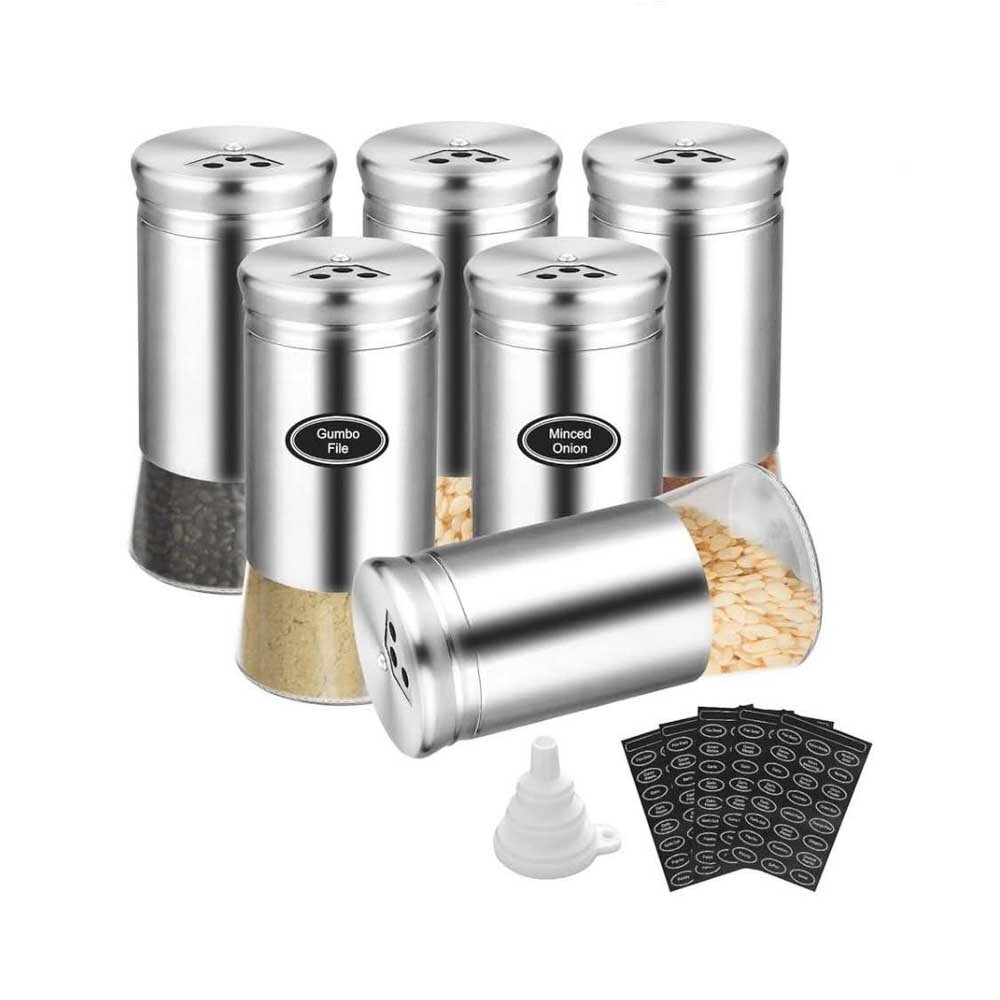 HOMGEN Edelstahl Gewürzdosen 120ml 6er Set mit Etiketten