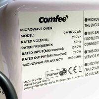 Comfee CMSN 20 wh Mikrowelle / Solo-Mikrowelle mit 5 Leistungsstufen/ Innenbeleuchtung/ easy Defrost/360°Drehteller / Zwei Drehregler/20L/700W/ Weiß, Mechanisch