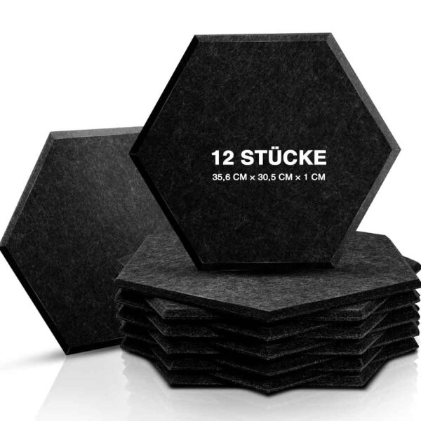 Hexagon Akustikplatten, Sonic Acoustics 12 Stücke Akustikpaneele Akustikplatten mit hoher Dichte für Wand Decken Holz & Tür - Akustikpanel Schallschutzplatten, 35,6 x 30,5 x 1cm