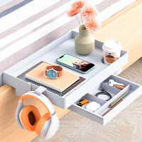 SPACEKEEPER Folding Bedside Shelf mit Schublade Clip On Nightstand Hanging Tray Organizer mit tiefen Cup Holder College Dorm Essentials, Grau, Kunststoff