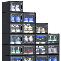 YITAHOME shoe boxes, set of 18, stackable shoe boxes, sturdy, storage boxes for shoes with transparent door and ventilation holes, for shoes up to size 46, stackable shoe box black