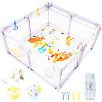 Akeraq Baby Playpen Baby Playpen 150x150cm Padded Baby Playpen with Reversible Padded Mat Breathable Mesh Rattle Play Balls Traction Rings Portable