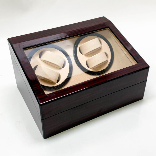 HBselect Uhrenbeweger luxuriöser automatischer Uhrenwender Uhrenvitrine für Automatikuhren, Watch Winder (4 Uhren Klavierlack, braun)