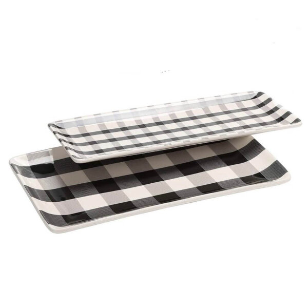 Bico Plaid 35cm Rectangular Ceramic Serving Bowls Set of 2 for Serving Salad, Pasta, Cheese, Ham, Appetizers, Microwave and Dishwasher Safe