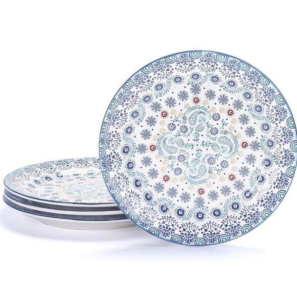 Bico Blue Talavera Set 4 Stück Keramik-Salatteller 22 cm mikrowellen- und spülmaschinenfest für Salat und Vorspeisen