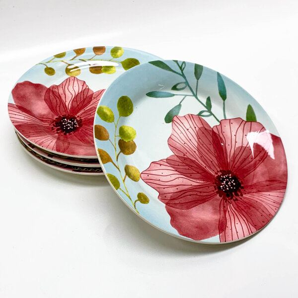 Bico Flower Carnival Ceramic Salad Plates Set 22cm Set of 4 for Salads, Appetizers, Microwave and Dishwasher Safe