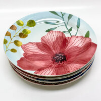 Bico Flower Carnival Ceramic Salad Plates Set 22cm Set of 4 for Salads, Appetizers, Microwave and Dishwasher Safe