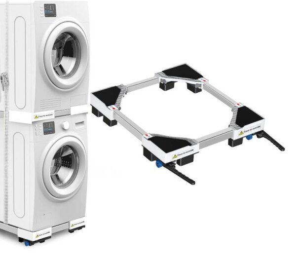 NIUXX universal washing machine base with roller transport roller, anti-vibration function, adjustable brakes, size adjustable for 42-69 cm stacked washing machines and dryers, load capacity 400 kg
