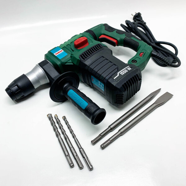 EneAcro Z1C-DS-32MA hammer drill, 1500W, 6 variable speed 0-920rpm with 4 functions, anti-vibration handle and safety clutch