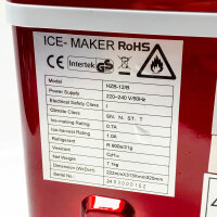 Eiswürfelmaschine VAZILLIO HZB-12/B, Ice Maker mit Selbstreinigungsfunktion, Eiswürfelmaschinen 12KG/24h, 2 Größen Ice Cube Maker, 9 Eiswürfel in 6 Minuten Eiswürfelbereiter, Leiser Eiswürfelmaschine Crushed Ice, Rot