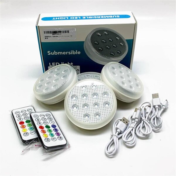 TEPENAR Rechargeable Underwater Pool Lights with Remote Control IP68 Waterproof Pool Lights with USB Rechargeable Magnet Floating Lights for Party Festival Decoration (4 Pieces)