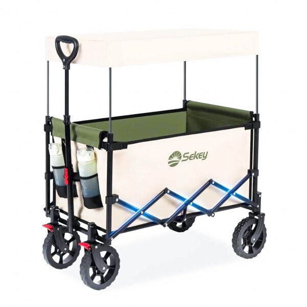 Sekey XXL Beach Cart with Roof 150L 150KG, Folding Cart for Children, Folding Cart with Wheels with Sun Protection for Beach Camping SE 4018, Green